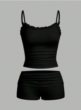 Lace Patchwork Summer Casual Cami Top And Shorts